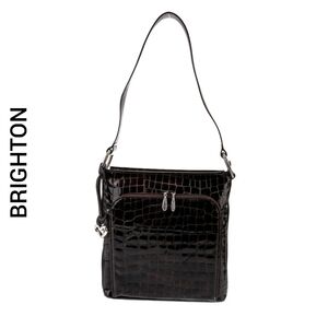 Brighton Cher Shoulder Bag Brown Leather Croc-Embossed Purse